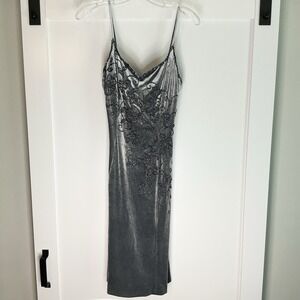Vintage Sterling Stone‎ Ferris Silver Beaded Velvet Slip Dress Sz 6 Formal Event